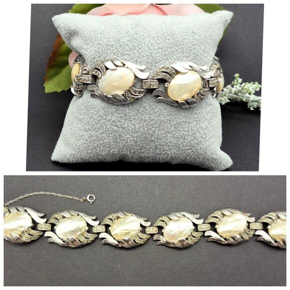 Rare 50's Crown Trifari Fantasia Series Bracelet MOP Silver Tone Alfred Philippe - Picture 1 of 12